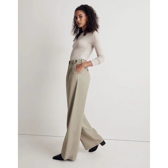 Madewell The Harlow Wide-Leg Trouser Pants in Beige Size 4T - Picture 4 of 12